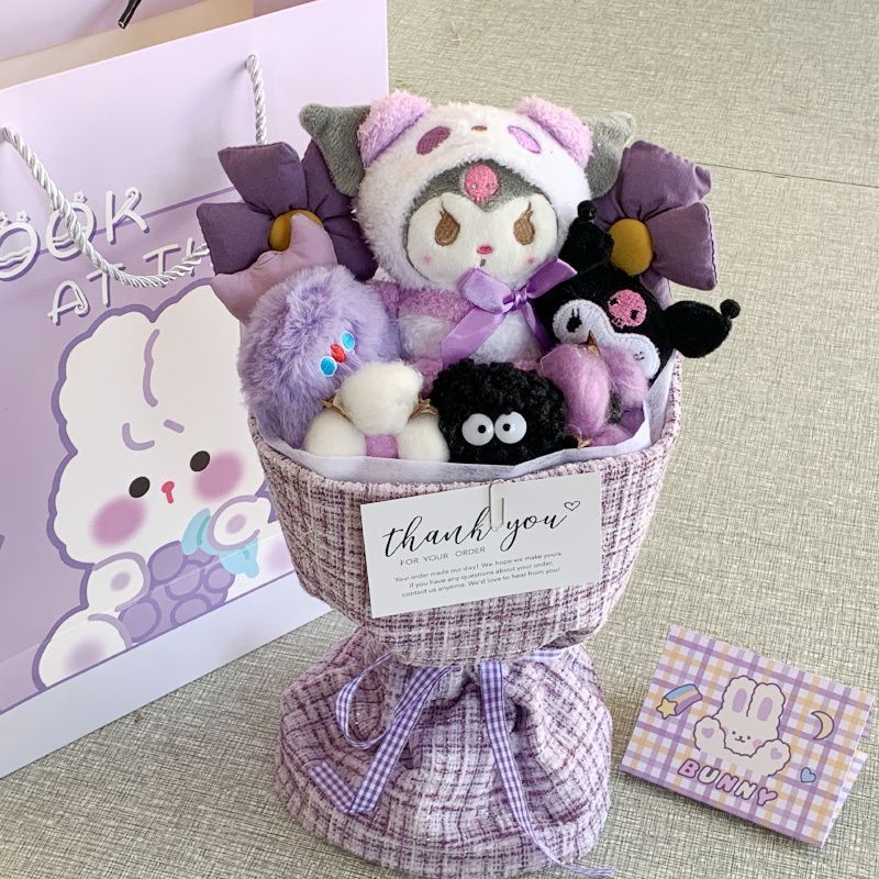 Regalo de Año Nuevo, muñeca Kuromi, ramo de dibujos animados, flor eterna, regalo de cumpleaños para niñas y novias