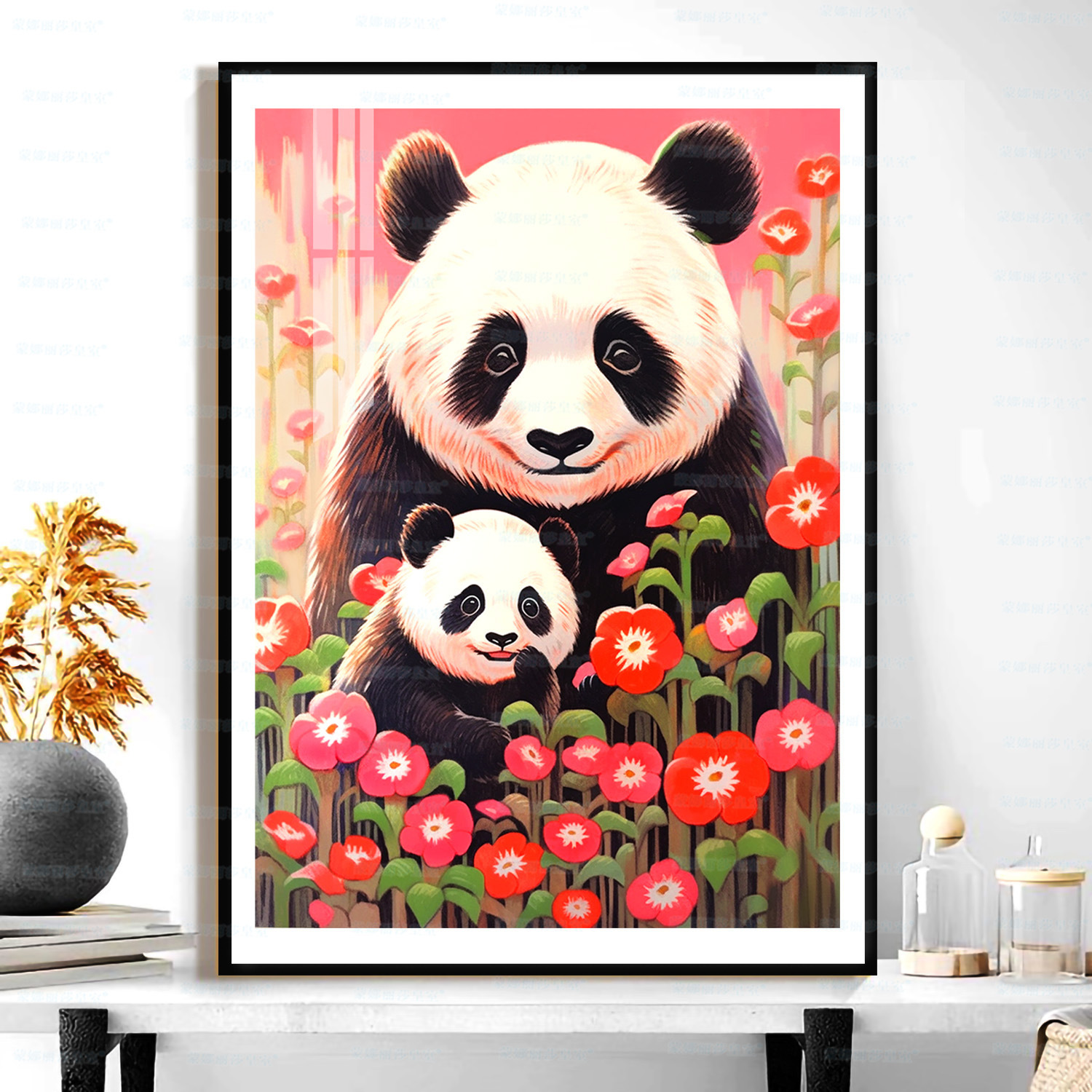 Nueva Panda lindo simple sala de estar hecha a mano Bordado de hilo Monalisa Royal punto de cruz Madre y niño amor profundo Panda