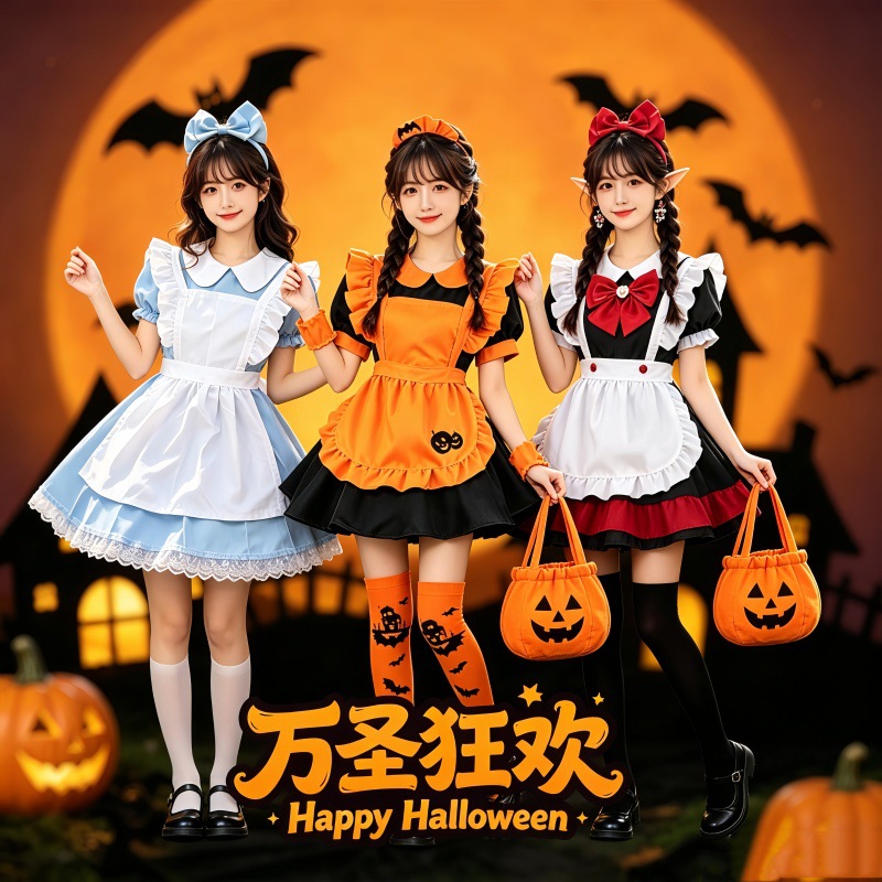 Halloween Vampire Black and Red Little Devil Cosplay Maid Outfit New Alice Pumpkin Lolita Dress Performance Costume