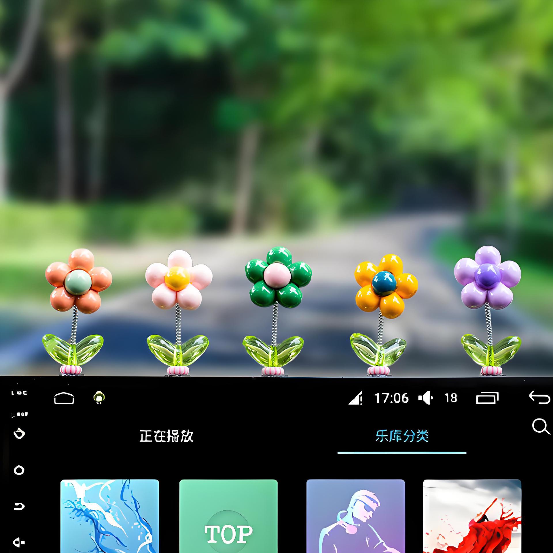 2024 nuevas celebridades de Internet sacudiendo la cabeza, flores de arco iris, lindos adornos de automóviles, consola central de coche, joyas de girasol, swing