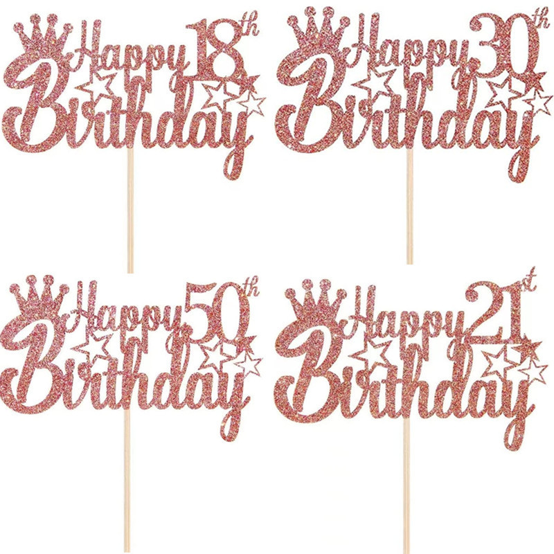 Cross-Border dedicated to digital English happy birthday cake card rose gold cake decoration