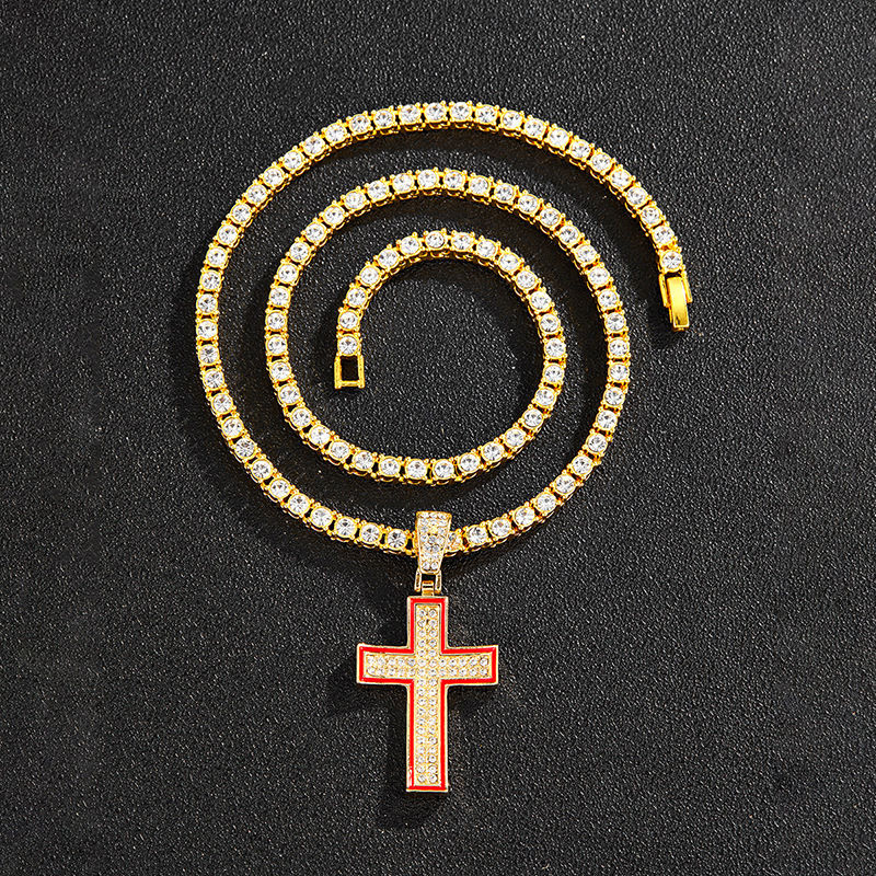 Hip-Hop Cross Alloy Rhinestone Menu0027S Pendant Necklace 1 Piece