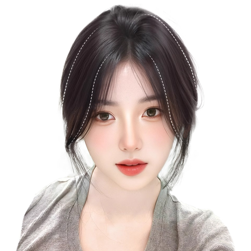 Peluca, flequillo femenino, cabello blanco en la parte superior de la cabeza, peluca ligera, frente natural, línea del cabello, flequillo falso de ocho caracteres