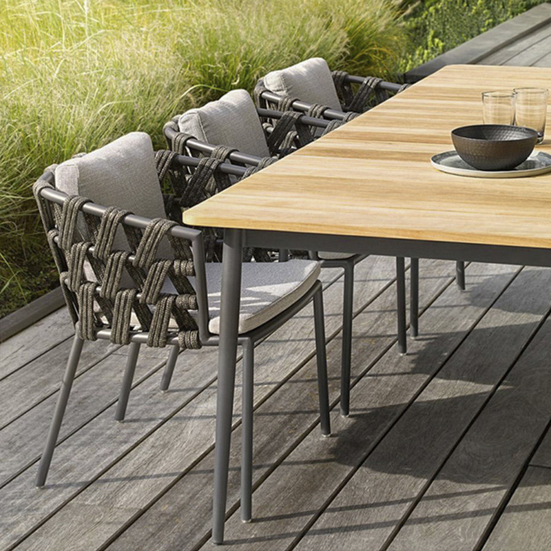 Mesa y silla al aire libre patio villa jardín ocio combinación de tela de caña sala de sol al aire libre impermeable muebles de teca protector solar image 2