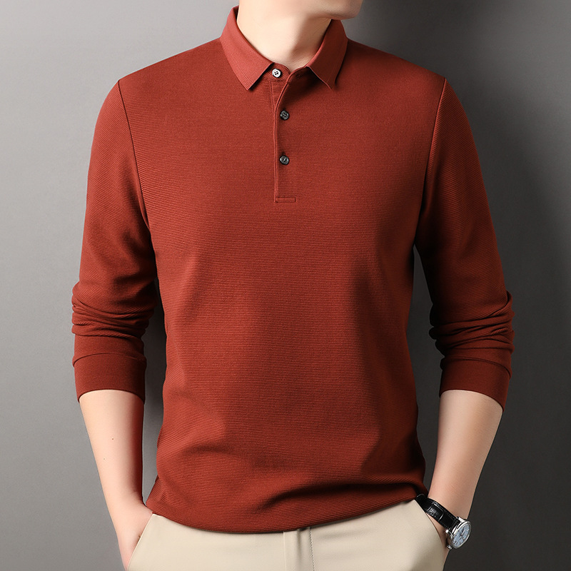 2024 New Autum Long-Sleeved T-Shirt Men's Fashionable Simple Elegant Middle-Aged Lapel Pullover Daddy Top Trendy 2024 New Autum Long-Sleeved T-Shirt Men's Fashionable Simple Elegant Middle-Aged Lapel Pullover Daddy Top Trendy
