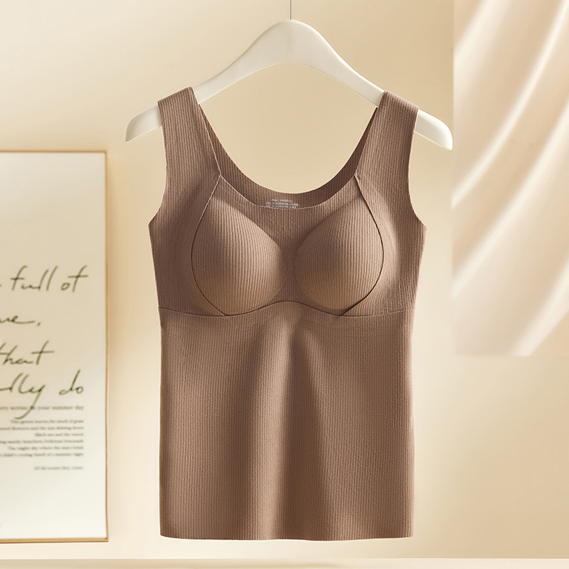 Otoño y invierno seda curado chaleco caliente de mujer cintura cojín de pecho integral sin usar sujetador más camisa de base gruesa camisa superior image 10