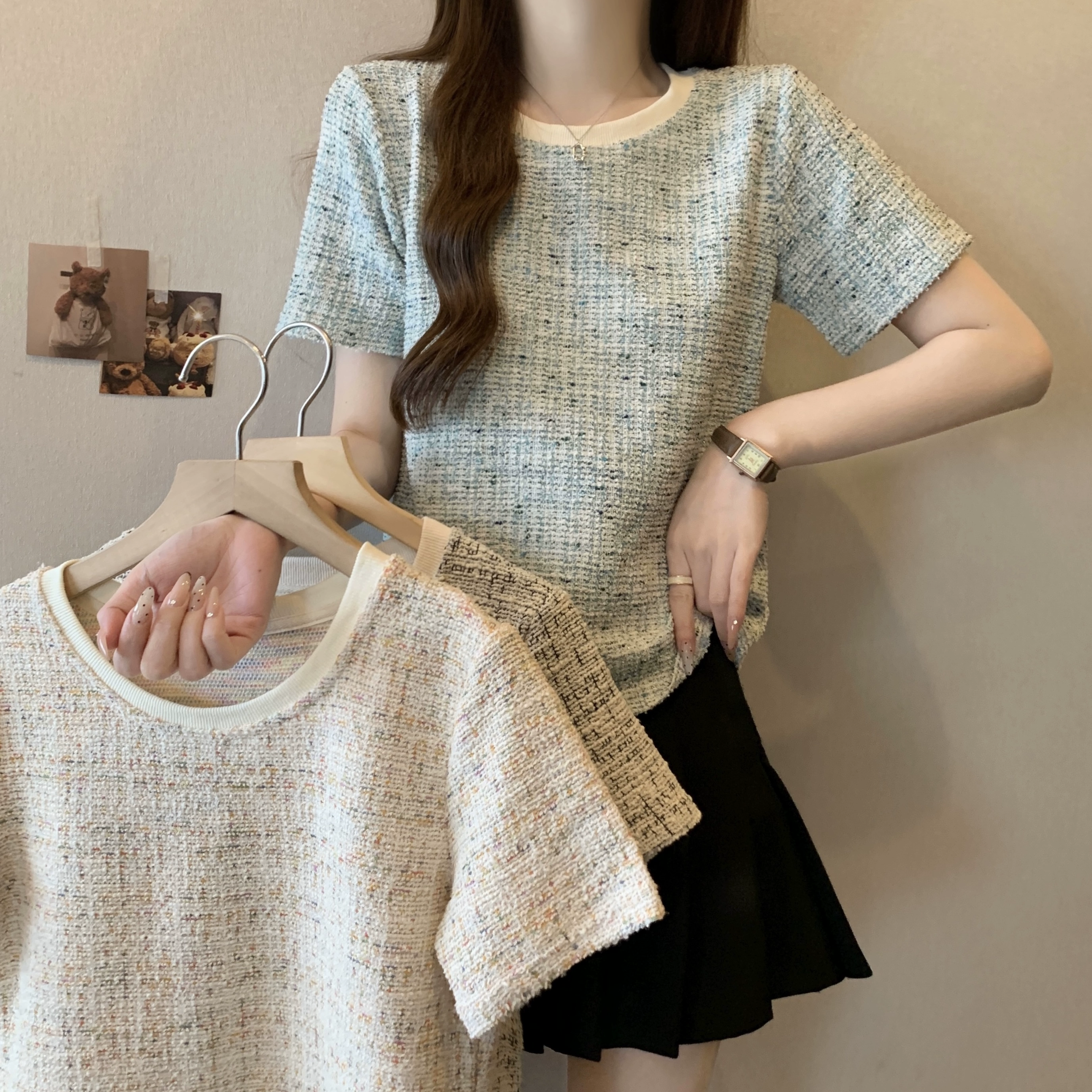 Женская футболка с короткими рукавами в клетку в корейском стиле, вдохновленная дизайнером Chanel, лето 2025, универсальный модный топ для похудения