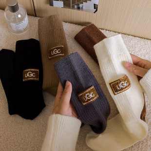 UGG Wool Socks Children's Autumn and Winter Mid-length Socks Thickened Moon Socks Warm Cashmere Stockings with Birkan Shoes Piled Stockings