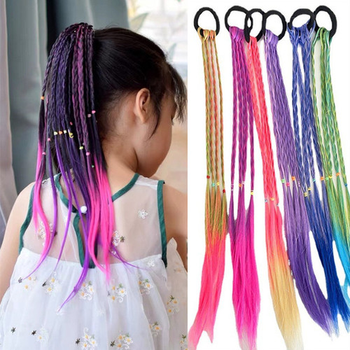 New girl's dirty braid wig headdress style princess children's baby hair accessories hidden braid colorful braided hair rope hair ring