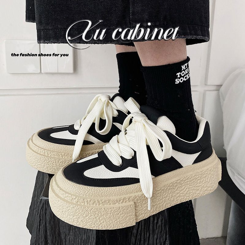 2025 New Thick-Soled Moral Training Shoes for Men, Sports and Leisure Height-Increasing White Shoes, Color-Blocked Platform Shoes, Canvas Shoes