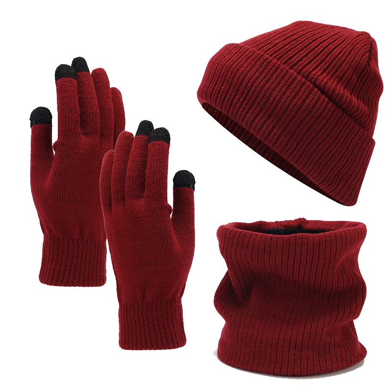Otoño e Invierno nuevo paño grueso y suave forrado sombrero de punto bufanda guantes traje de tres piezas de esquí a prueba de frío de los hombres y las mujeres traje caliente image 5