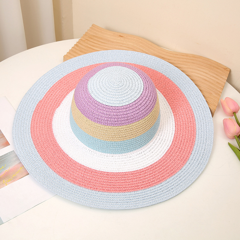 Women's Vacation Beach Color Block Big Eaves Straw Hat display picture 1