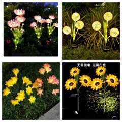 国境を越えたソーラーライト、グラウンドプラグライト、ヒマワリ、バラ、造花、タンポポ、芝生、銅線ストリングライト