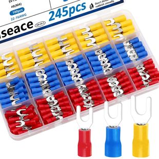 Smseace 245 Pieces # 8 Fork Spade Connector 22-16\/16-14\/12-10 Awg Fork Terminal