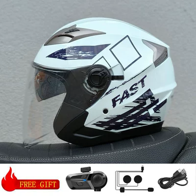 Cross-Border Supply 3/4 Helmet | Motosiklet kaskı (dəbilqə) - bailan-fast-transparent-lens-with-bluetooth-m57-58