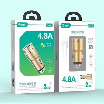 Through train F-010 metal car mobile phone charger dual USB4.8A fast charging car power converter car charger (Mobil şarj cihazları) - through-train-f010-48a-car-charger
