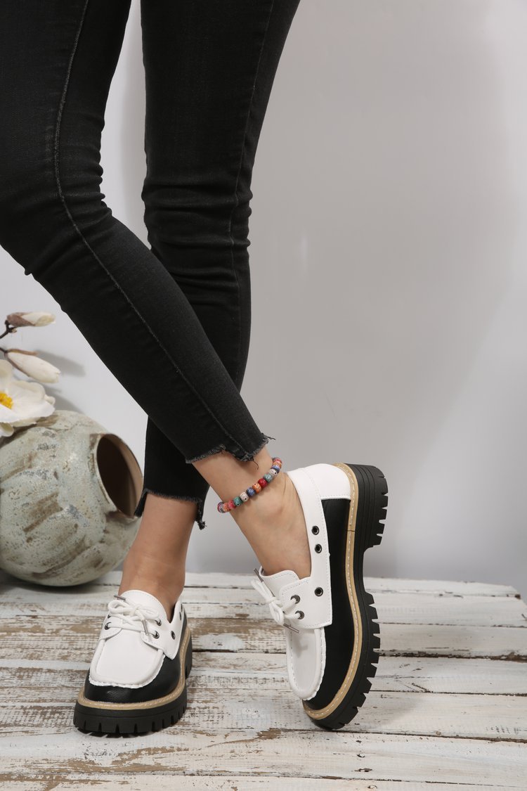 Damesloafers in grote maten met vetersluiting, kleurblokken, casual, lente, nieuwe stijl, enkelschoenen_voghion.com