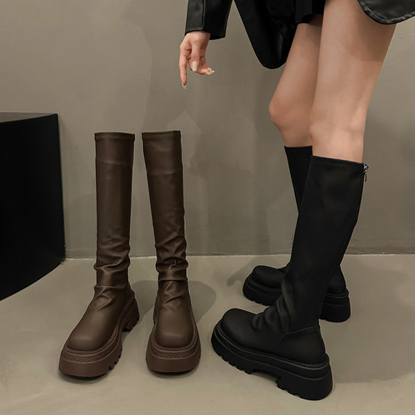 Summer black high boots platform