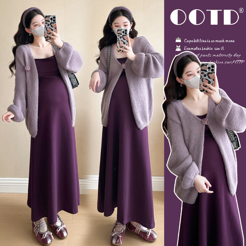 Maternity Autumn Dress Trendy Mom New Purple Elegant Pregnant Mother High-End Fashion Autumn and Winter Outfit Maternity Autumn Dress Trendy Mom New Purple Elegant Pregnant Mother High-End Fashion Autumn and Winter Outfit