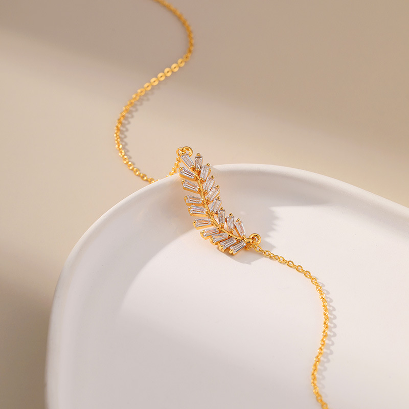 Fashion Leaves Copper Plating Inlay Artificial Crystal Necklace 1 Piece