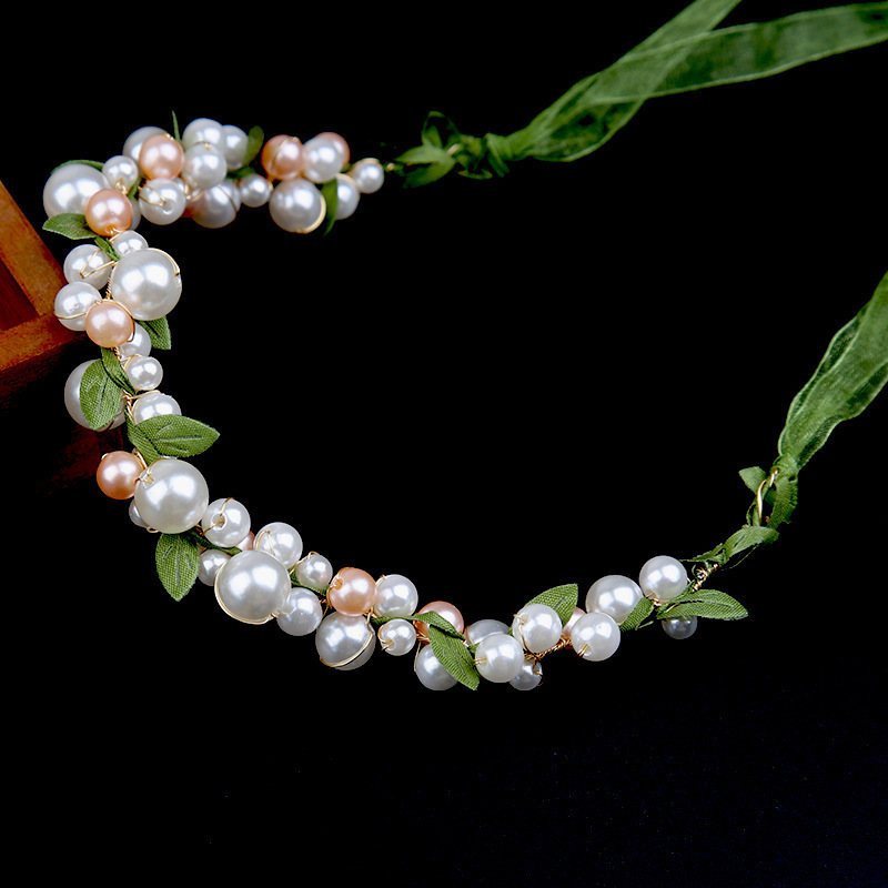 儿童超仙森系绿叶珍珠花环发箍演出女童饰品树叶发带编发头饰头箍