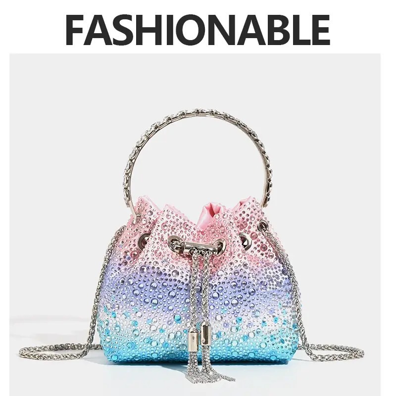 2024 New Shiny Bucket Bag High-end Rhinestone Sequin Chain Bag Portable Shoulder Crossbody Bag High-value Small 2024 New Shiny Bucket Bag High-end Rhinestone Sequin Chain Bag Portable Shoulder Crossbody Bag High-value Small