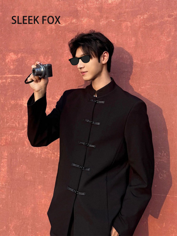 Trendy Cross-Border Men's Fashion Black Stylish and Unique Slim-Fit Versatile Comfortable Suit Jacket with Large Pockets, New Spring Model Trendy Cross-Border Men's Fashion Black Stylish and Unique Slim-Fit Versatile Comfortable Suit Jacket with Large Pockets, New Spring Model