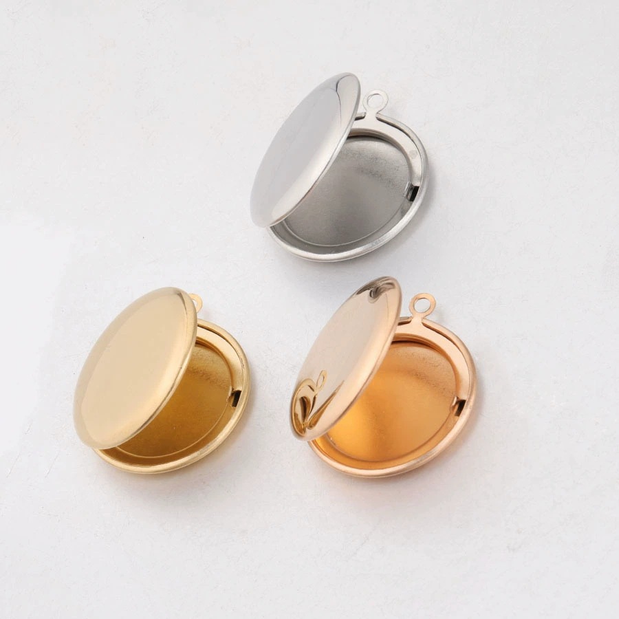 DIY Jewelry Accessories Stainless Steel Round Glossy Flats Bottom Photo Box Pendant Pocket Watch Pendant Manufacturers Wholesale