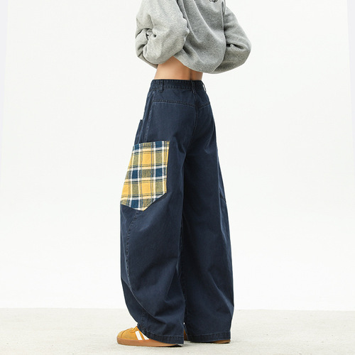 Men's Spring 2025 New Loose Straight Straight Casual Pants, Versatile Pure Cotton Checkered Pants