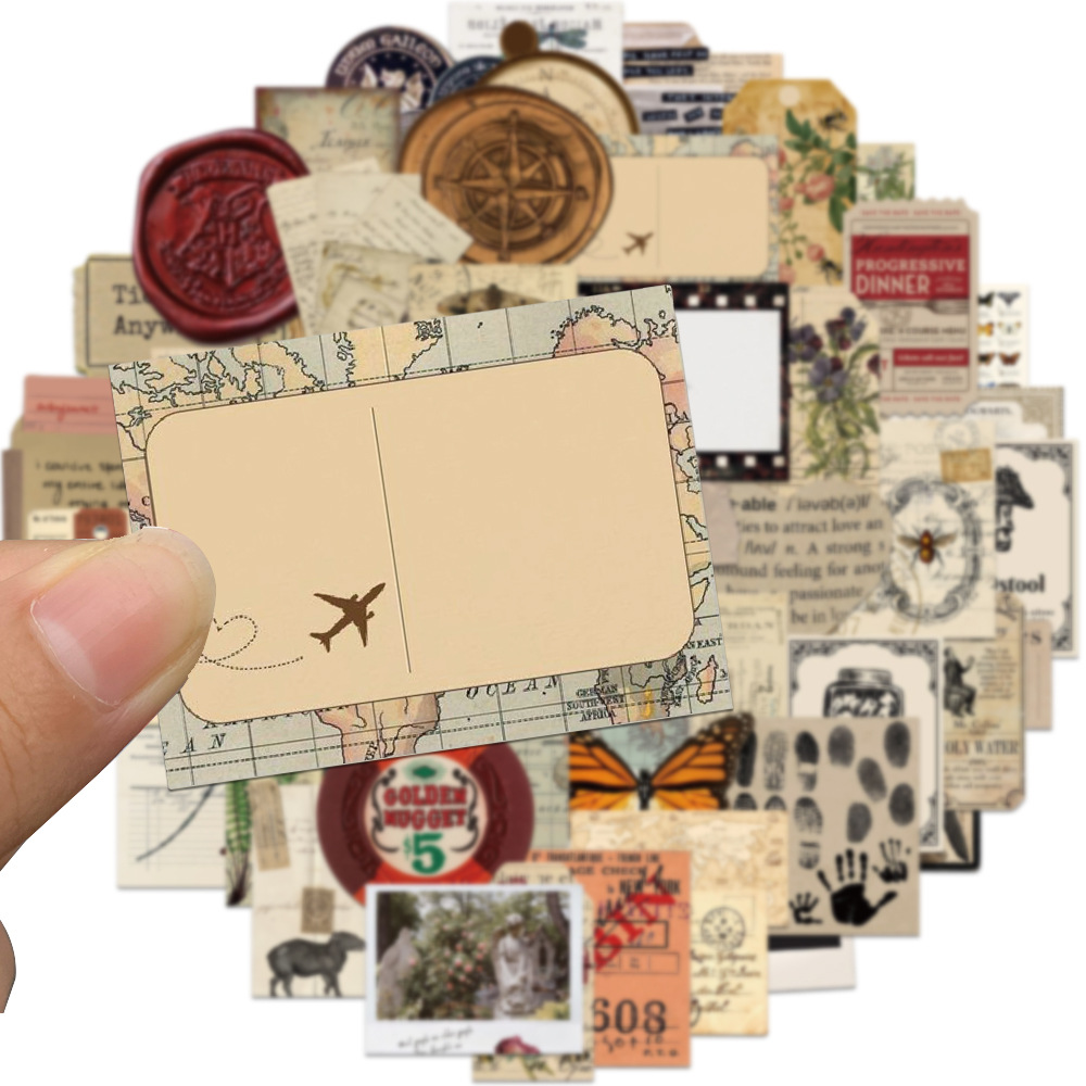 50 pegatinas de archivo retro de alto valor facial DIY pegatinas de contabilidad de mano pegatinas de decoración de maletas de scooter pegatinas impermeables