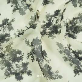 布艺岛微透米杏色黑色古典玫瑰印花真丝天丝麻布料 古装汉服面料