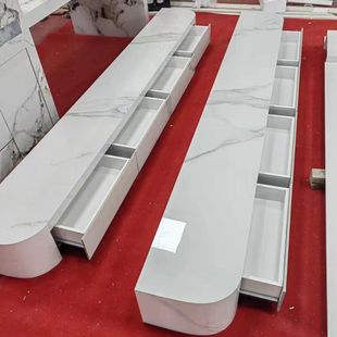 Modern Living Room Rock Board TV Cabinet Arc Corner Floor Cabinet Rock Board Floor with Solid Wood Drawer Hanging Cabinet
