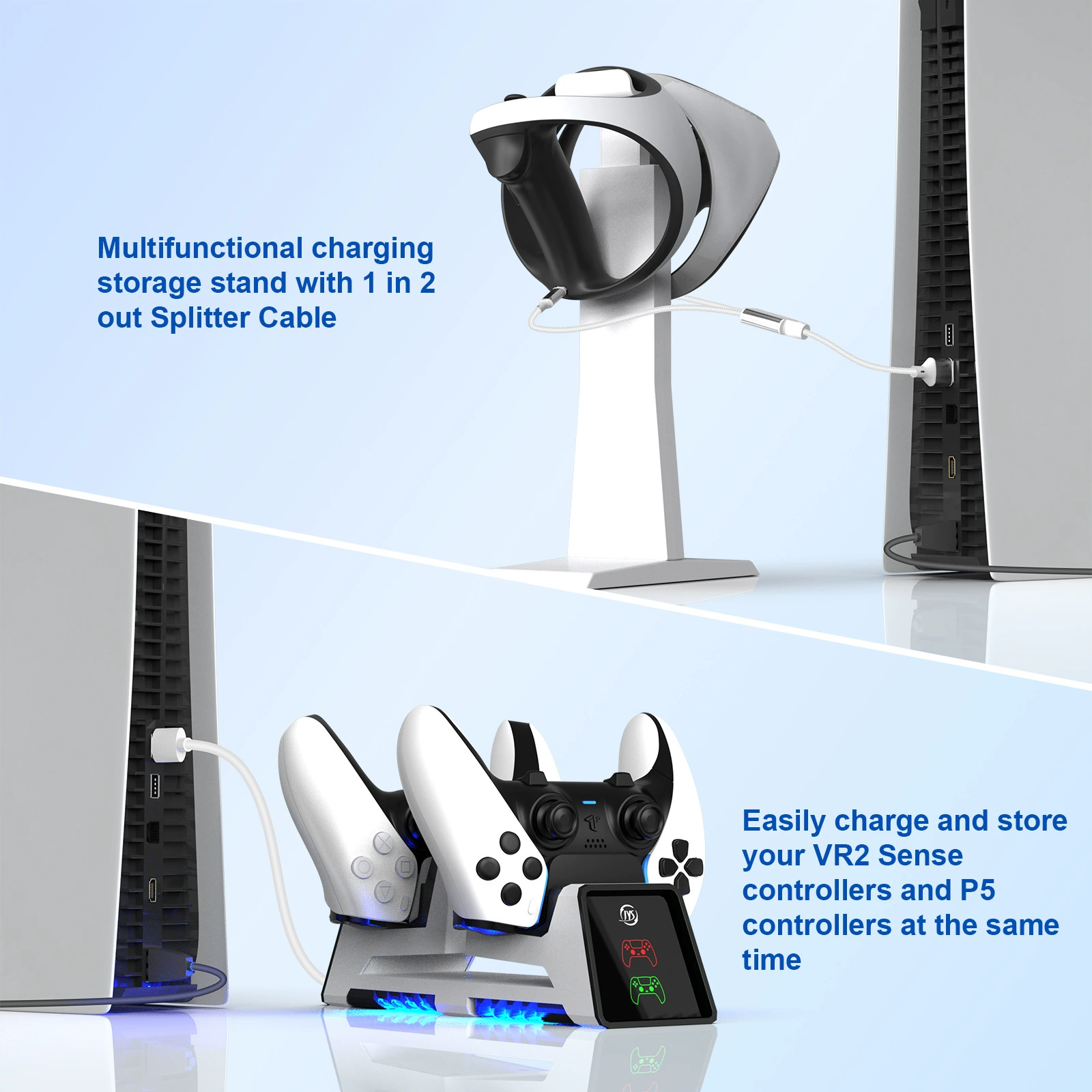 Пятидюймовый элитный держатель PS5 двойной сиденья заряда держатель PS5 магнитный всасывающий базовый блок для хранения VR2 держателя гарнитуры зацепки на стену