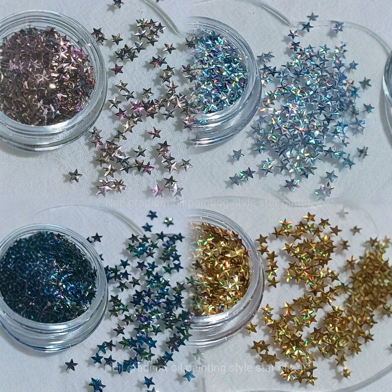 Cross-border wholesale nail art INS-style oil painting gradient three-dimensional five-pointed star sequins 4mm star DIY accessory materials Cross-border wholesale nail art INS-style oil painting gradient three-dimensional five-pointed star sequins 4mm star DIY accessory materials