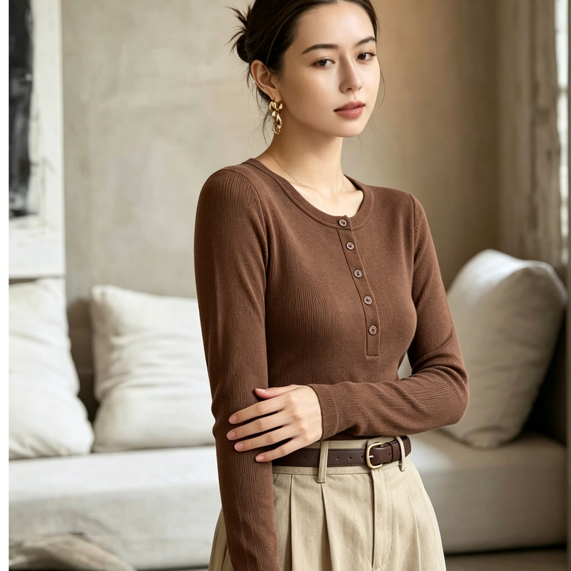 2026 Autumn New Collection: Women's Slim-Fit, Solid-Color Henley Neck Long-Sleeve T-Shirt, Versatile Cotton Top 2026 Autumn New Collection: Women's Slim-Fit, Solid-Color Henley Neck Long-Sleeve T-Shirt, Versatile Cotton Top