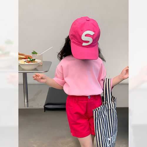 Tutu Elephant Girls T-shirt Summer Children's Fashion Mother and Daughter Solid Color Bottoming Shirt Baby Fashionable Short-Sleeved Parent-Child Wear