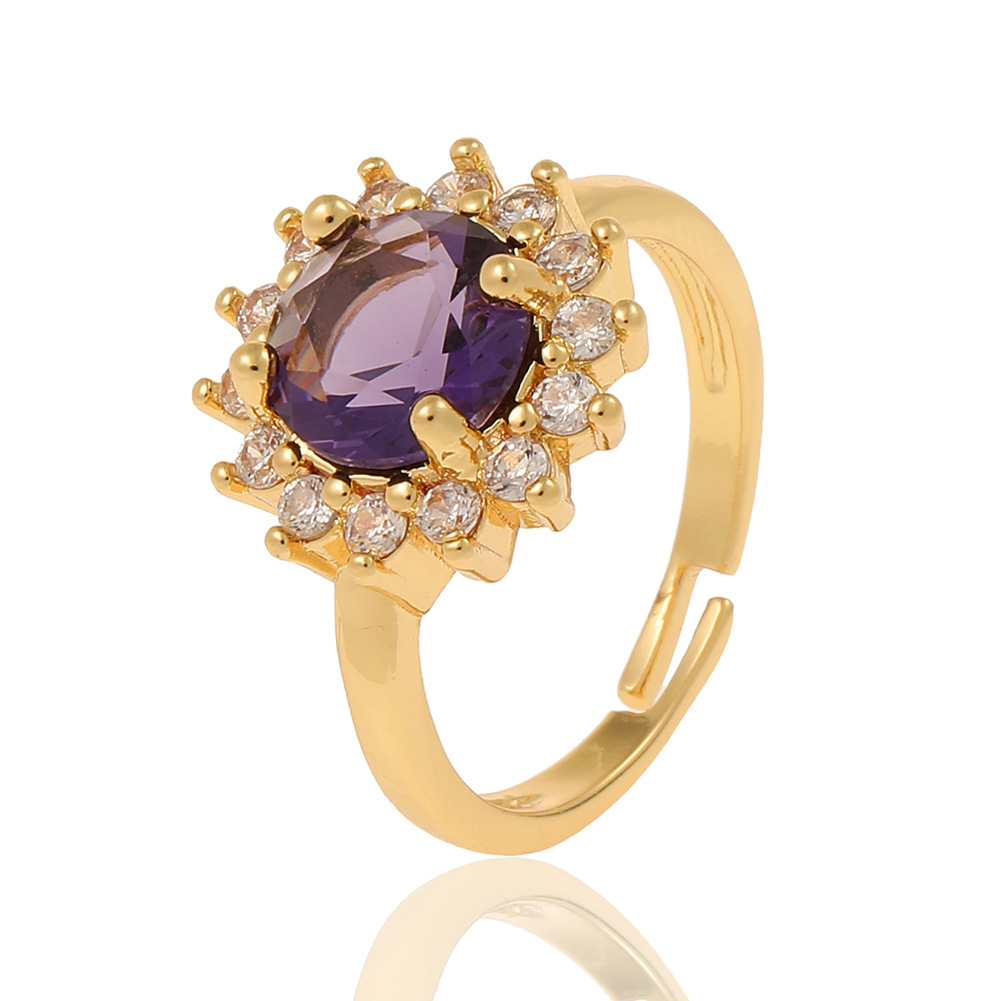 Fashion Flower Copper Rings Inlay Zircon Copper Rings