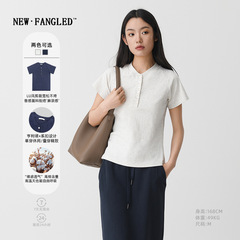 ヘンリーカラー Tシャツ レディース 夏 スリム ボタン ハーフプラケット 右肩 半袖 韓国風 シンプル デザイン 無地 トップス