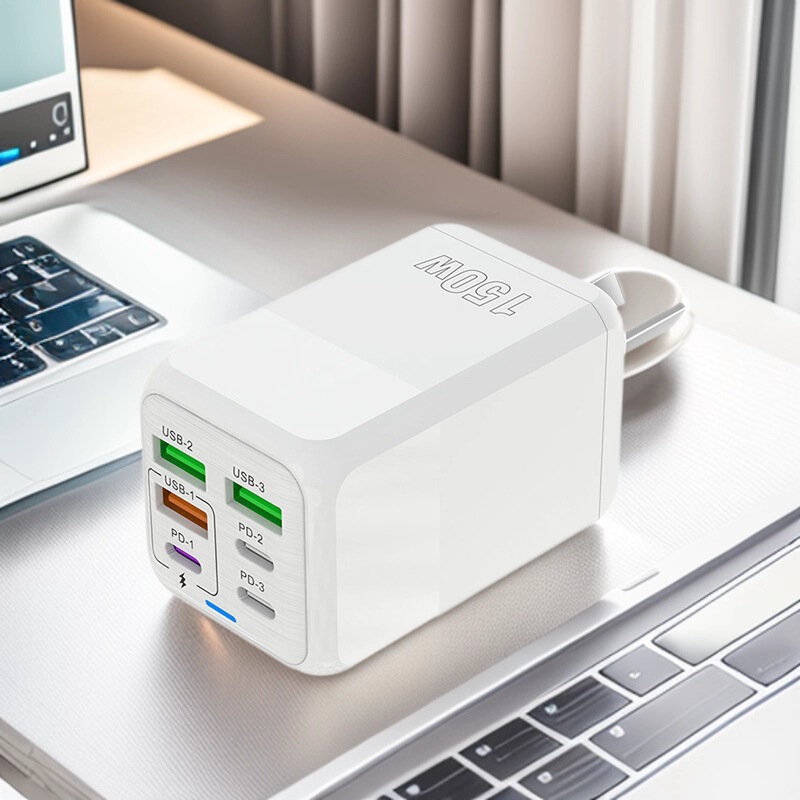 Multi-Port Charging Head 150W Charger Fast Charging 3U+3Pd Multi-Port Charger Suitable for European, American and British Charger Plugs