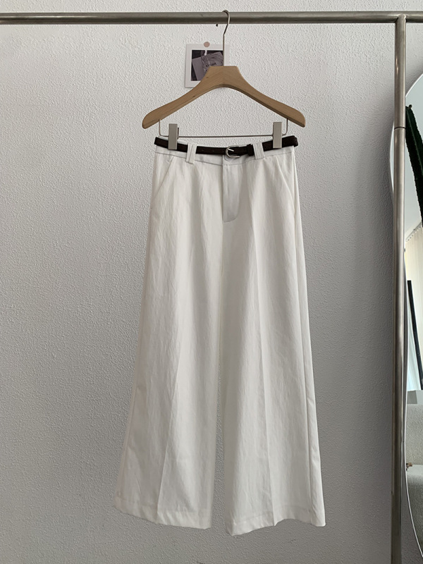 Omalai 無地ハイウエストストレート9点パンツ カジュアルパンツ ベルト付き 秋ファッション 万能 シンプルパンツ 4089|undefined