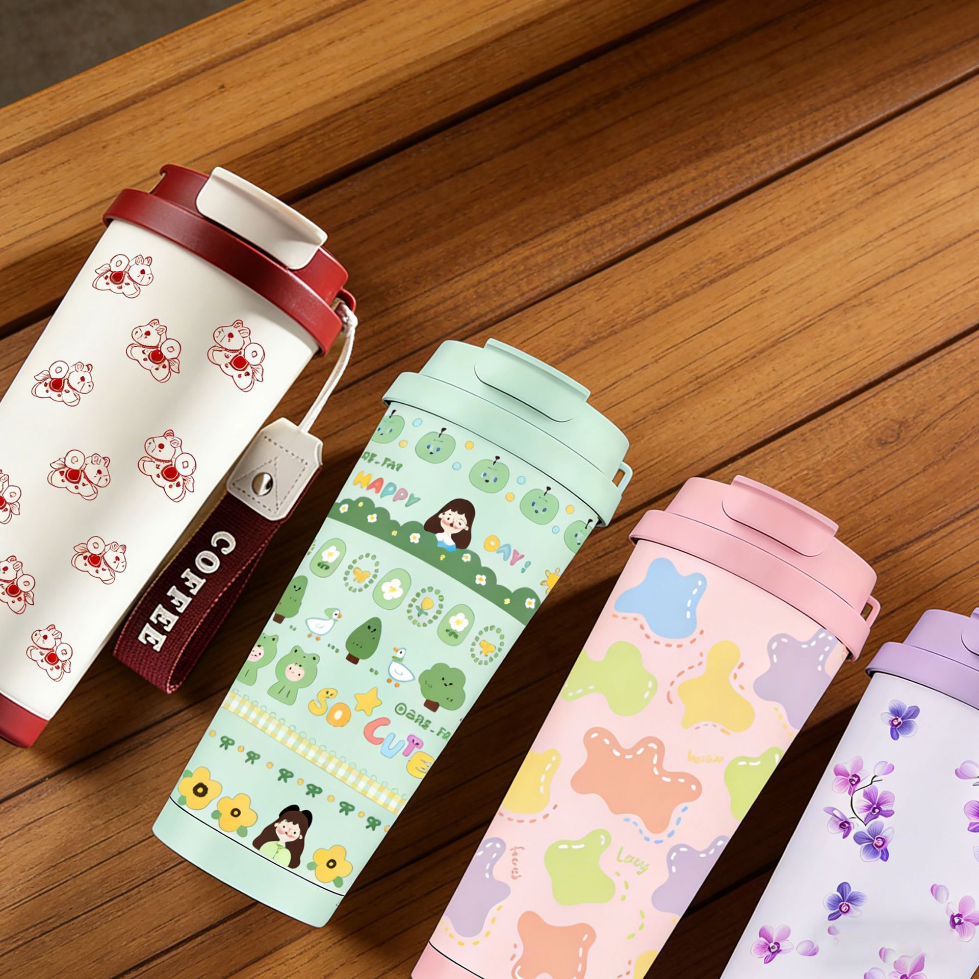 Nuevo logotipo de tazas de café aislantes para niñas de alto valor facial tazas de bebida ligeras lujosas acompañantes orquídeas tazas de agua retro rojo