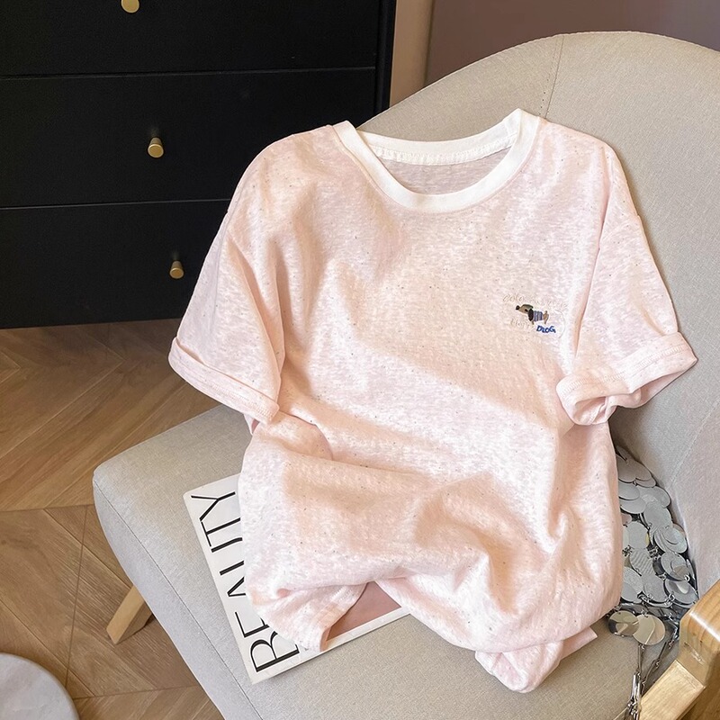 Official Picture Colorful Dot Snowflake Cotton Short-Sleeved T-Shirt Summer 2025 New Embroidered Short Slim Round Neck Top Korean Style Women's Clothing