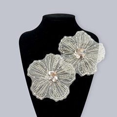 Manufacturer Direct Sales Korean Style Embroidered Lace Fabric Stickers with Glitter Flowers Pattern Embroidery Trims for Clothing Accessories Cross-border E-commerce Exclusive Supply