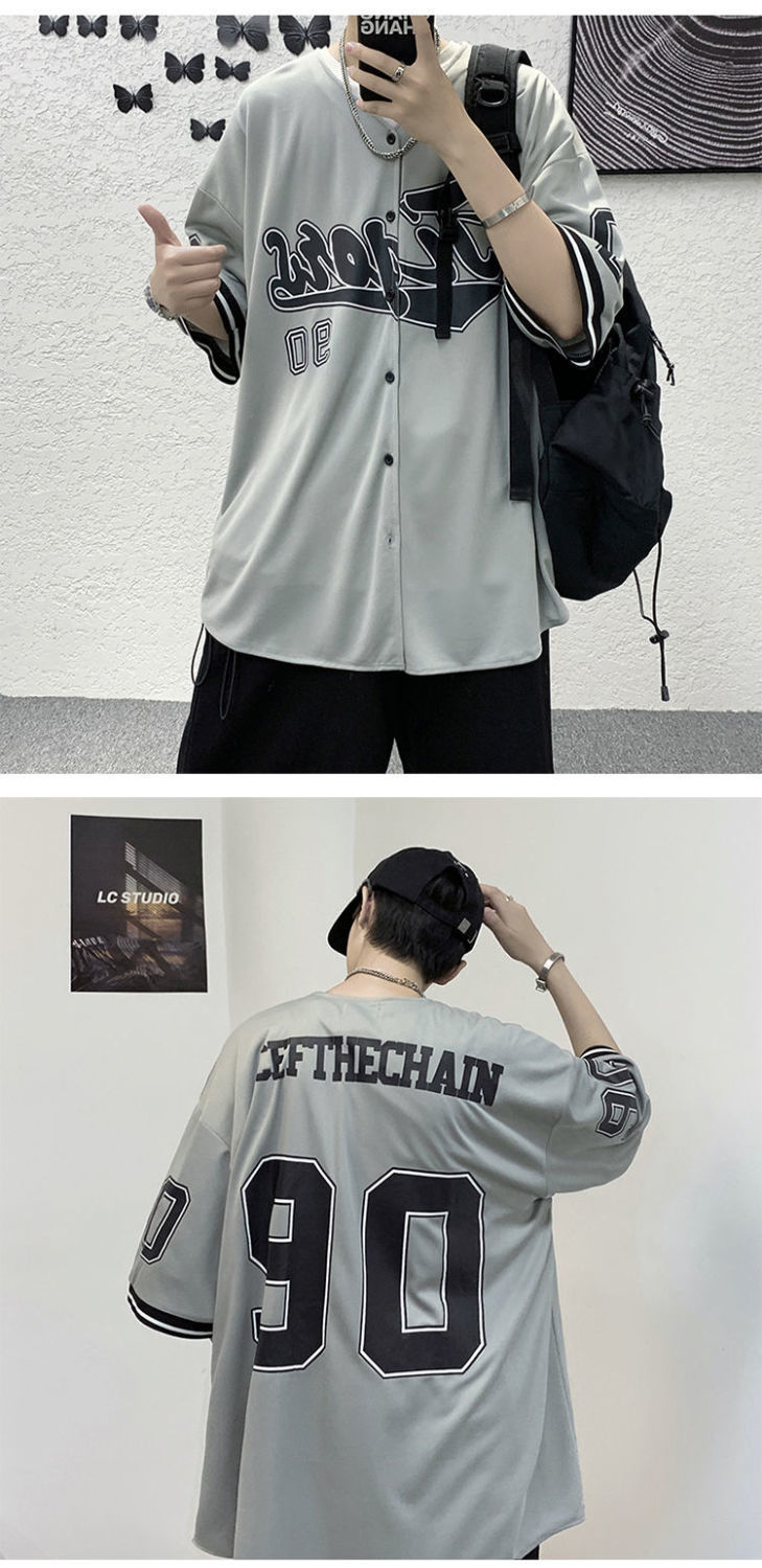 2023. aasta suvine õhuke moekas brändi lühikeste varrukatega särk Meeste pipraga, kena mitmekülgne hiphopi kardiganist pesapallisärk_voghion.com