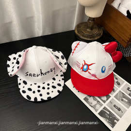 个性凶凯蒂猫平檐棒球帽女春夏可爱蝴蝶结鸭舌帽斑点小狗耳朵帽子
