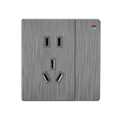 Brushed gray one-position double control switch wholesale 86 type five-hole concealed 16A socket wall panel factory direct sale