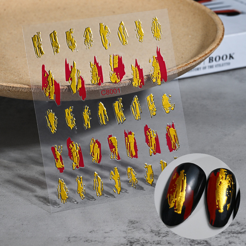 Europe and the United States hot-selling check abstract wind nail stickers red and yellow classic contrast color workplace white-collar female nail stickers