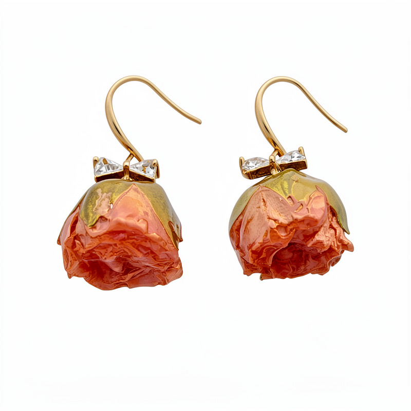 Flor inmortal arco de piedra rosa gancho de orejas pequeño temperamento fresco dulce pendientes ligero lujo de alta calidad perfumes de orejas