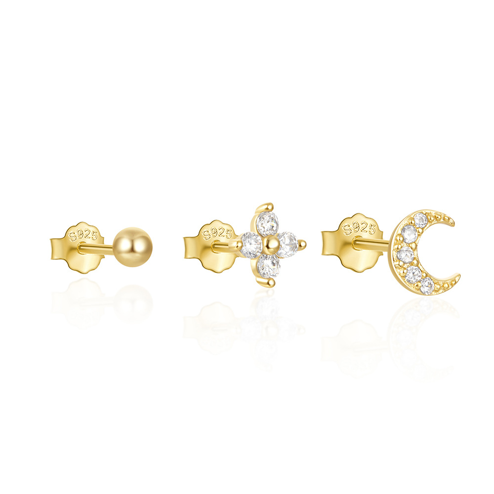 3g Weight Ear Studs Classification 1 Set Quantity Daily Occasion 925 Sterling Silver Material Star, Butterfly Pattern Women's Gender Plating Design Simple Style Style 1 Set 925 Sterling Silver Star Butterfly Ear Studs 108