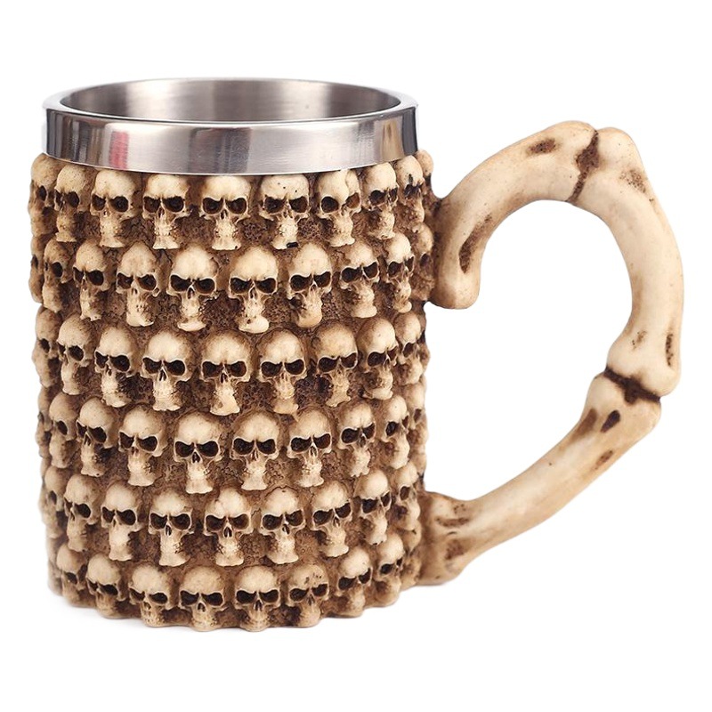 El Comercio exterior transfronterizo cráneo taza 3D tridimensional de doble capa de acero inoxidable artesanías de resina copa de vino en stock al por mayor